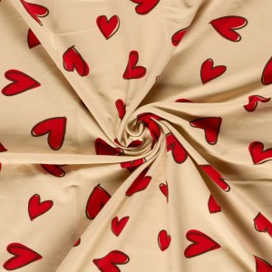 JERSEY GARZATO CUORI ROSI BASE CREMA